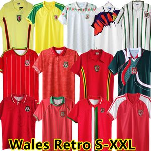 Camisas de futebol galês vintage – Camisas clássicas de futebol do País de Gales 1976-1998, kits fora de casa com Giggs, Hughes, Saunders, Rush, Boden, Speed