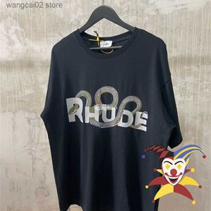 T-shirty męskie vintage Rhude T-shirt mężczyzn Kobiety 1 1 Wysokiej jakości koszulka węża kość nadruk Rhude Tee Tops T230602