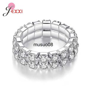 Anéis de banda brilhantes empilháveis anéis de dedo zircônia cúbica cristal elástico ajustável moda feminina prata esterlina 925 joias de ouro rosa J230602