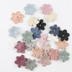 Decorative Flowers 50PC Hair Accessories Semi-finished Headdress Handmade DIY Material Microfiber Leather Cloth Embossed 6 Petals Flower 3CM