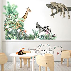 Safari Jungle Animals Wall Stickers for Kids Rooms Boys Room Bedroom Decoration Big Size Giraffe Leopard Zebra Tree Wallpaper