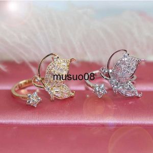 Bandringe Zarte 14 Karat vergoldete Schmetterlings-offene Ringe für Frauen Luxus-Zirkon-CZ-Blumen-justierbare Ringe J230602