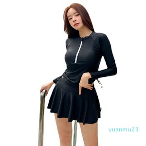 Suits Black 3-piece Swimsuit Women Long Sleeve Sports High-waisted Student Conservative Swimsuit Holiday Beach Swimsuit Plus Size XL