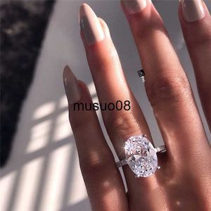 Band Rings Silver Color Delicate Oval Cubic Zirconia Stone Women Bridal Ring For Wedding Engage Party Bästa gåva för fru Classic Rings J230602