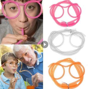 Soft Plastic Glasses Straw Funny Flexible Drinking Tube Birthday Christmas Party Accessories Plastic Drinking Straws Kids Gift