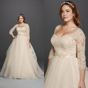 3 4 rękawy koronkowe ukochane przycisk krawędzi Księżniczka Moda moda ślubna suknie ślubne plus size 2018 Nowy Oleg Cassini Wedding Dres298y