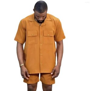 Men's Suits Summer Beach Men Short Sleeves With Shorts Wedding Groom Wear Tailored Made Dress Orange Fashion Latest Design Color Size