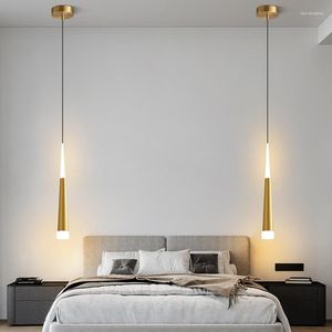 Pendelleuchten LED-Langrohr-Pendelleuchten Schlafzimmerlampe Golden Schwarz Modernes Licht Luxus-Heimdekoration Beleuchtung Nachttisch