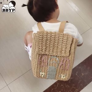 Backpacks style Kawaii doubleshoulder straw woven bag with handcarrying backpack For Children 230601