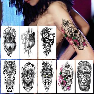 Newst Waterproof tillfällig tatuering klistermärke Totem Lion Crown Skull Full ARM Large Size Sleeve Fake Tattoo Flash Tattoo For Men Women