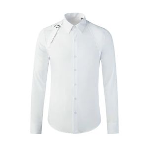 Camisa masculina de fivela de metal de negócios de marca sobre o ombro camisa masculina manga longa fina chemise homme camisas masculinas sofisticadas