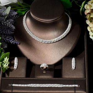 Necklace Earrings Set Fashion High Quality Leaf Shape Pendant Wedding Jewelry Zirconia Sets Costume Dress Accessories Bridal 4pcs For Marry