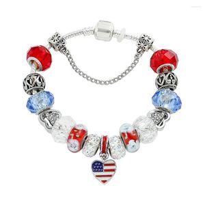 Charm Bracelets USA Love Heart Flag Bracelet Fashion Crystal Beads Bangle American Pendant For Women Hand Accessories Gifts