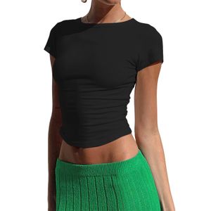Basic Fitted Short Sleeve Tees for Women Solid Color Skims Dupes Shirt Y2k Skinny Crop Tops Summer Going Out Workout Clothing