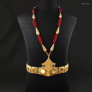 Halsband örhängen Set Women Jewelry Algeriet bröllop Lång pärla bröstkedja brudbältet metall midja eleganta kvinnors halsband