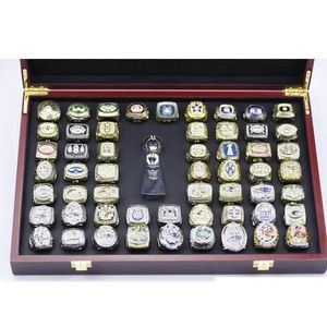 Cluster Rings 55Pcs 1966 Per La Squadra Di Football Americano Champions Championship Ring Set Con Espositore In Legno Trofeo Souvenir Men Fan G Dhbup