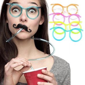 Komik Yumuşak Gözlükler Saman Esnek İçme Tüpü Doğum Günü Tatil Partisi Aksesuarlar Plastik İçme Pipetleri Çocuk Hediyeleri