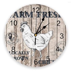 Wall Clocks Farm Wood Grain Retro Chicken 3D Clock Modern Design Living Room Decoration Kitchen Art Watch Home Decor