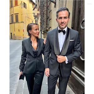 Ternos Masculinos Moda Preto Casal Custom Made Blazer 2 Peças Smoking Terno Masculino Casamento Noivo Baile de Formatura Homens Jaqueta Calça Calça