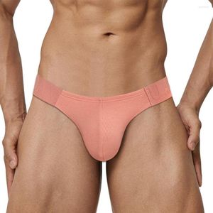 Underpants Mens Ribbed Striped Briefs Sexy Soft Underwear U Convex Pouch Bikini Trunks Male Breathable Panties Solid Lingerie