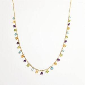 チェーンliiji Amethyst Citrine Peridot Chain Necklace Natural Stone 925Sterling Silver Gold Handmade Delicate Women Neckalce