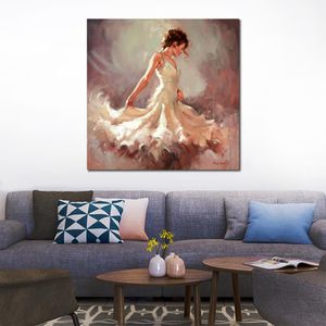 Piękne figuratywne płótno sztuka biała piękno Lady Teksturowane obrazy olejne Tancer Modern Artwork Office Decor Wall Decor ręcznie malowany