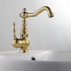 Bathroom Sink Faucets Luxury Gold Basin Faucet Deck Mounted Single Lever Vanity Hole Cold Water Mixer Taps