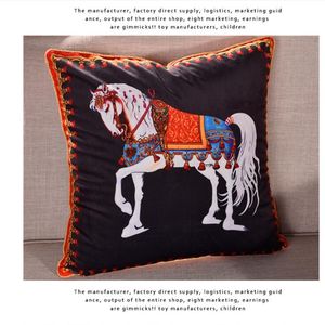 European Croker Horse 18x18 '' Inches Throw Pillow Cushion Cover - Palace Horse Pattern Chenille Jacquard Luxury Modern Style Couch Sofa Pillow For Living Room Sovrum