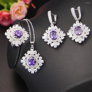 Necklace Earrings Set Multicolor Zircon Pendant Waterdrop Jewelry Crystal Christmas Snowflake Wedding Rings 3pcs