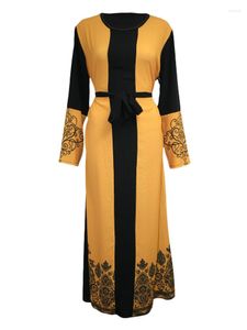 Casual klänningar muslimska klänningar kvinnor dubai islam bälte tryck snörning abaya kaftan kalkon islamiska kläder kaftan marockansk kimono vestido