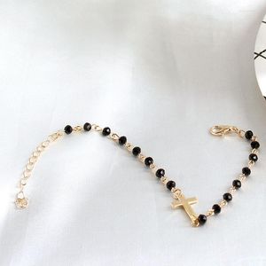 Strand 2023 Design Sideways Cross Bracelet Black Beads Gold Color Chain Bracelets For Women Girls Fashion Jewelry Gifts