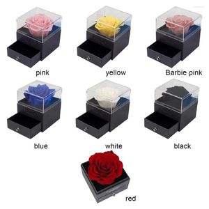 Decorative Flowers Storage Supplies Gift Box Acrylic Greeting Card Unfade For Girlfriend Women Multicolor Rose Eternal Life Flower