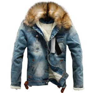 QNPQYX New Men Jeansジャケットとコートデニム厚い暖かい冬のアウトウェアS-6XL