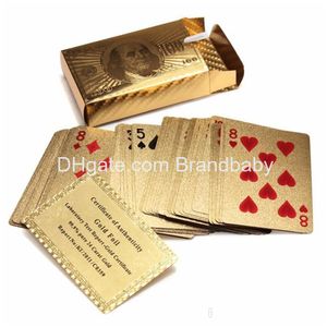 Jogos de cartas originais à prova dwaterproof água luxo 24 k banhado a ouro pôquer premium fosco placa de jogo de cartas de jogo de plástico para coleção de presente drop dhm2a