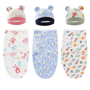 生まれつき綿のswaddleブランケットワドルラップハットセットベビー寝具受信幼児用寝袋06mアクセサリー230601