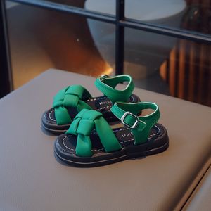 Sandália Verde Infantil Tecido Meninas Cor Sólida Dedo Aberto Moda Infantil Sapatos Casuais 2023 Verão Gota Respirável 230601