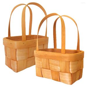 Storage Bags Wooden Flower Basket Baskets Bohemian Little Shelf Organizing Small Woven