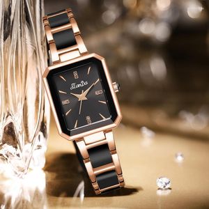 Wristwatches JLANDA 2023 Fashion Square Black Dial Ladies Exquisite Atmosphere Luxury Quartz Watch Stainless Steel Strap Waterproof Watches