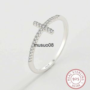 Band Rings 2022 NEW Exquisite Ring for Women Real S925 Silver Eternity Cross Zircon Small Diamond Fashion Engagement Party Gifts Jewelry J230602