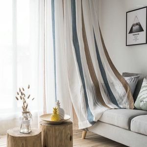 Kurtyna Sheer Stripe Farmhouse Zasłony Faux Linen Windowsel tkany 1 szt. Kieszeń prętów rustykalna do salonu do sypialni wystrój domu