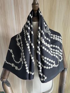 Cachecóis 2023 Chegada Moda Elegante Preto Cachecol de Seda Duplo Lado 90 Cm Quadrado Xale Sarja Envoltório Para Mulheres Lady Girl