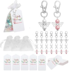 Angel Design Keychain Favors White Organza Gift Bags Thank You Kraft Tags for Baby Shower Wedding Birthday Party