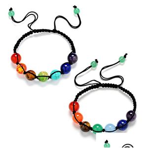 Perline Trendy 2 Stili 7 Chakra Rainbow Stone Beads Bracciale Reiki Healing Nce Purple Woven Stretch Yoga Jewelry Drop Delivery Bracel Dhrgv