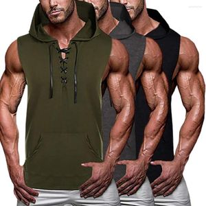 Canottiere da uomo che assorbono il sudore Taglio 3D Gilet da allenamento senza maniche con cappuccio Sportwear