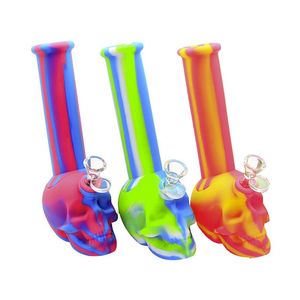 Senaste rökande färgglada silikonfärska Bong Pipes Kit Skull Ghost Head Style Bubbler Herb Tobacco Glass Filter Spoon Bowl Waterpipe Cigaretthållare