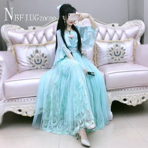 ドレス2020夏の中国スタイルの漢王朝の女性ドレスグリーンカラー刺繍花女性ドレス