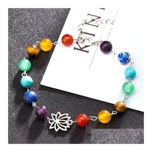 Charme Pulseiras Lótus Colorf Contas Pulseira Tornozeleiras 7 Reiki Chakra Cura Nce Energia Homens Mulheres Moda Ioga Jóias Drop Delivery Dh9O7