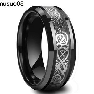 Anelli di band ad anello designer classici da 8 mm di anelli di nozze in tungsteno nero da 8 mm a doppio scanalatura a bordo smusso di mattoni smusso in acciaio inossidabile per uomo Fashion 543