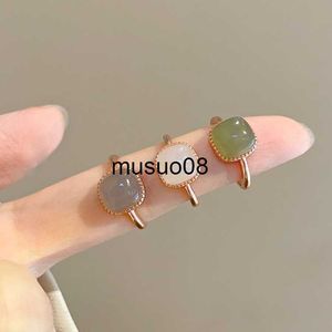 Band Rings Vintage Artificial Jade Square Ring 2022 Autumn Winter Chinese Style Crystal Geometric Adjustable Finger Ring for Women Jewelry J230602