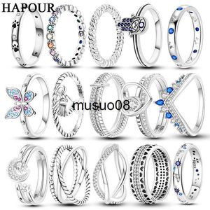 Band Rings Hapour 925 Серебряные серебряные пальцы кольца для женщин Оригинальный блестящая луна -бабочка сердце